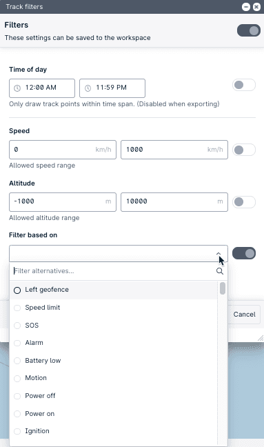 Filter track data within GpsGate