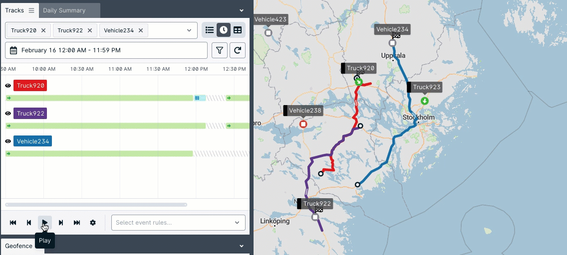 Replaying vehicle tracks on the map