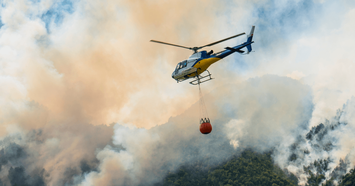 Bambi helicopter in wildfire location