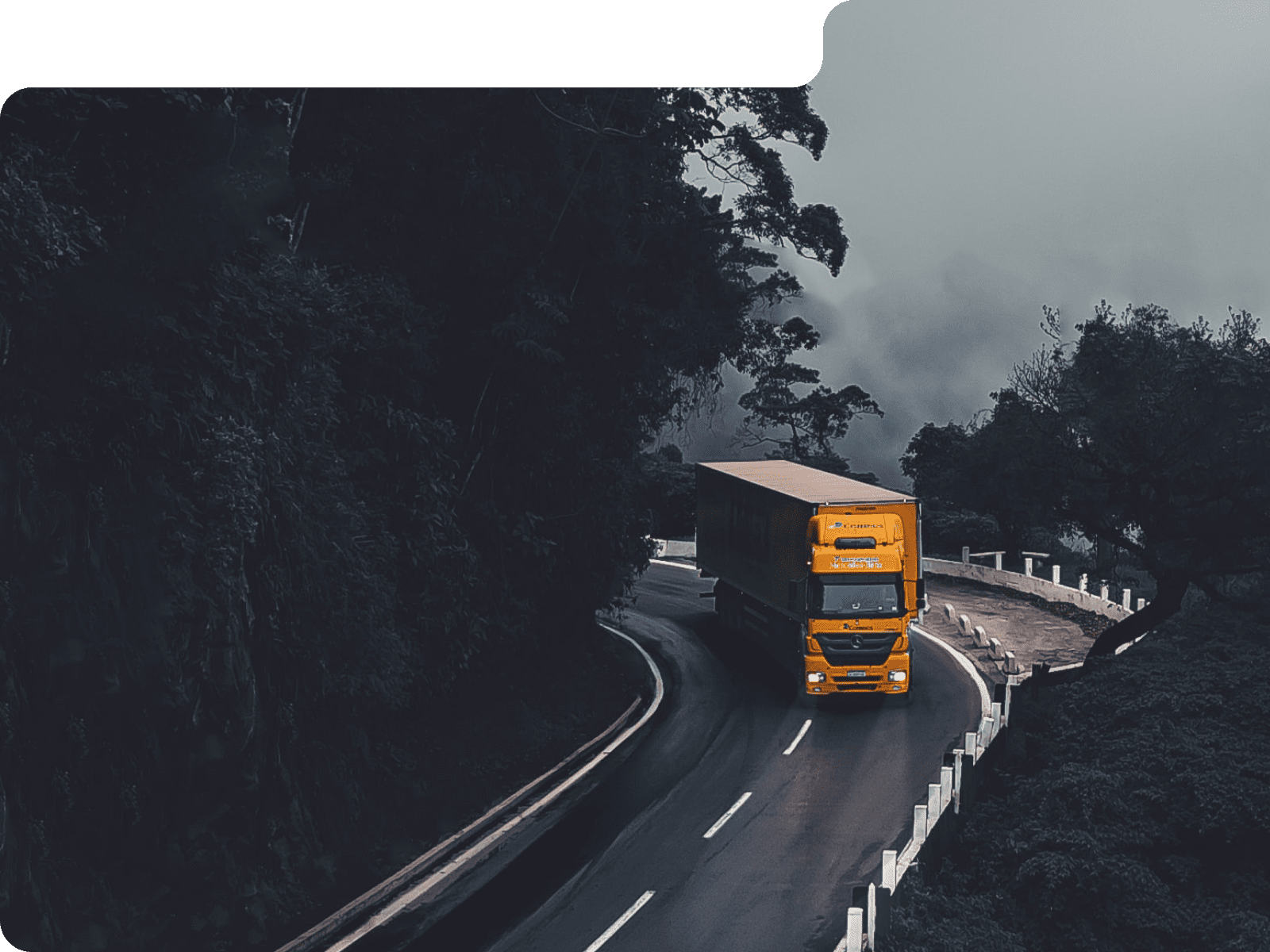 transport truck on a winding mountain road