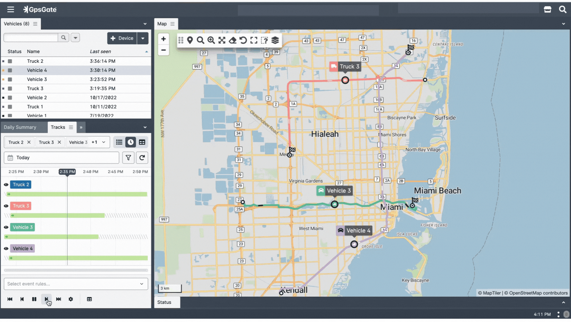 Tracks replay with vehicle labels