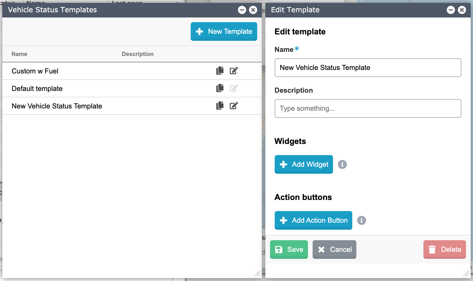 Workflow to edit or create a new vehicle status template.
