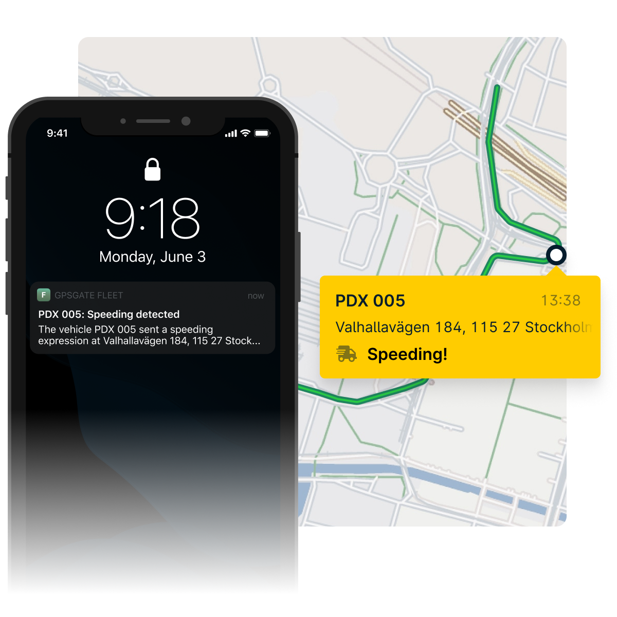 Screenshot of a speeding notification sent via text message to a smartphone