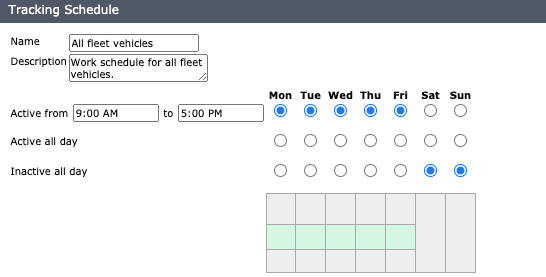 Setting tracking schedules in GpsGate