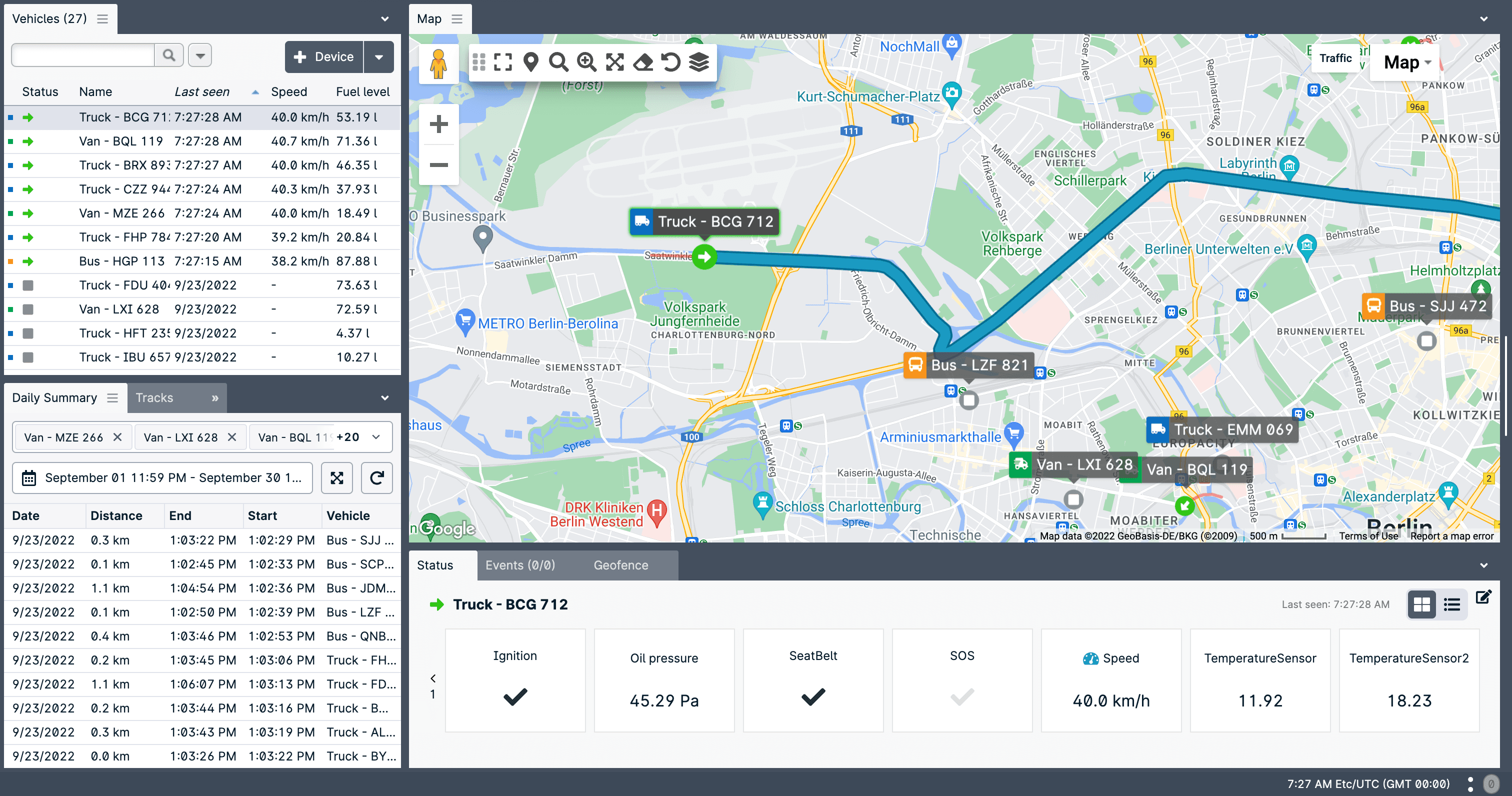 Fleets can monitor driver behavior and track temperature-controlled shipping.