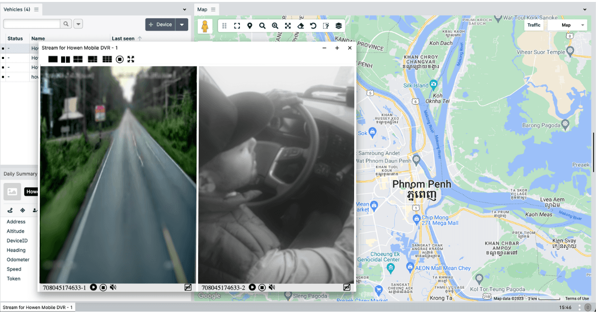 Video streams from Howen's mobile DVR in GpsGate's fleet management software