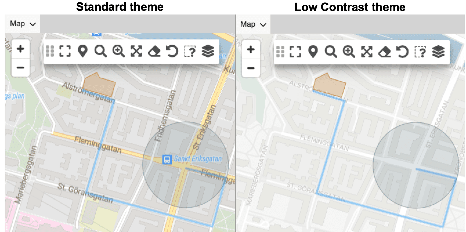 GpsGate native map themes for optimal viewing